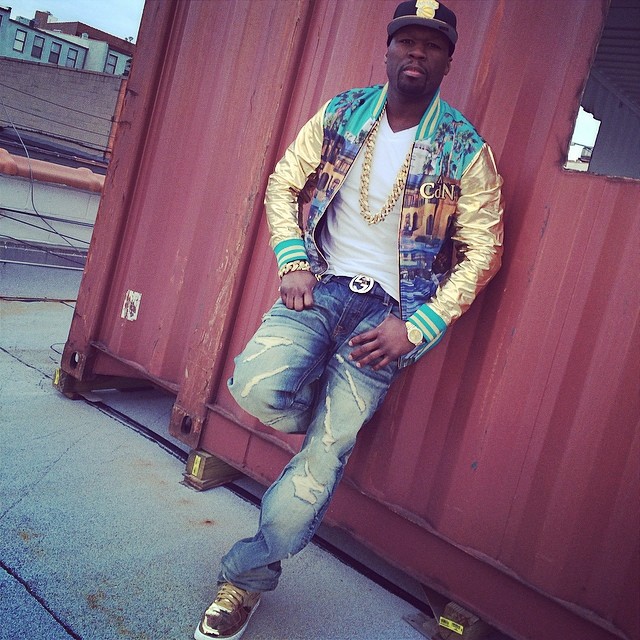 50 Cent wearing Nike Air Force 1 Liquid Gold
