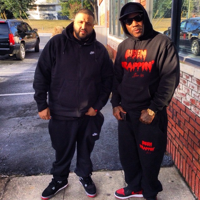 DJ Khaled Air Jordan 4 Black Cement; Young Jeezy wearing Air Jordan 1 Black/Red