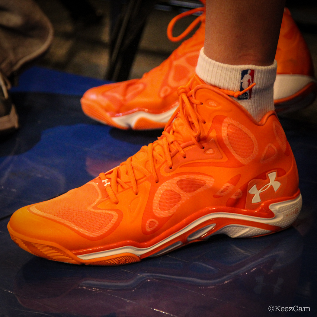 Sole Watch: Up Close At MSG for Knicks vs Nets - Cole Aldrich wearing Under Armour Anatomix Spawn