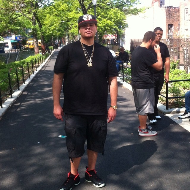 Fat Joe wearing Nike Air Foamposite Pro Yeezy