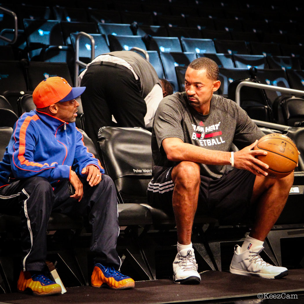 Sole Watch // Up Close At Barclays for Nets vs Heat - Spike Lee wearing Nike Air Foamposite One Knicks
