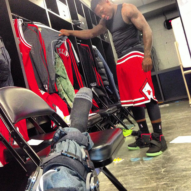 Nate Robinson wearing Nike Air Yeezy 2 Black Solar Red (3)