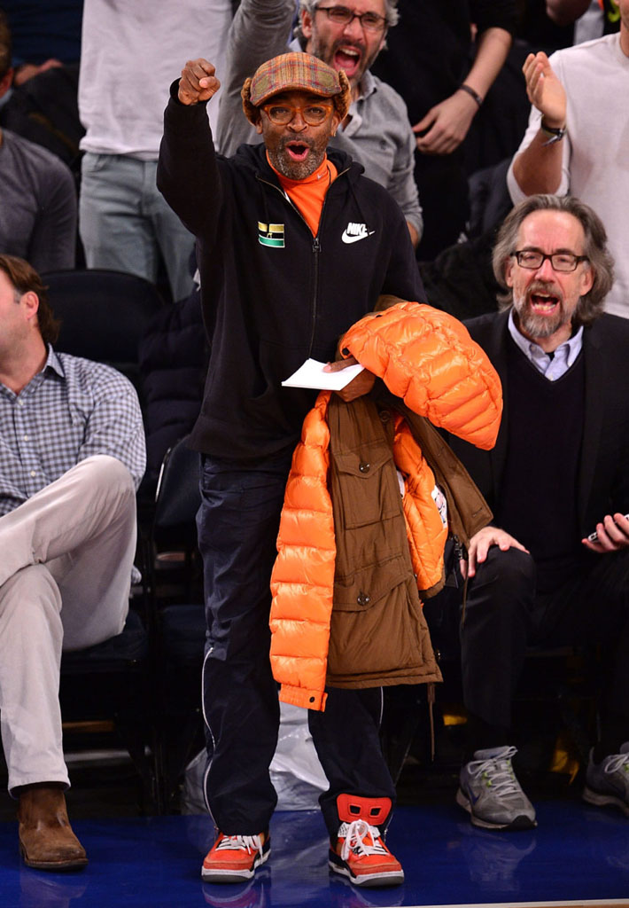 Spike Lee wearing Jordan Spizike Knicks