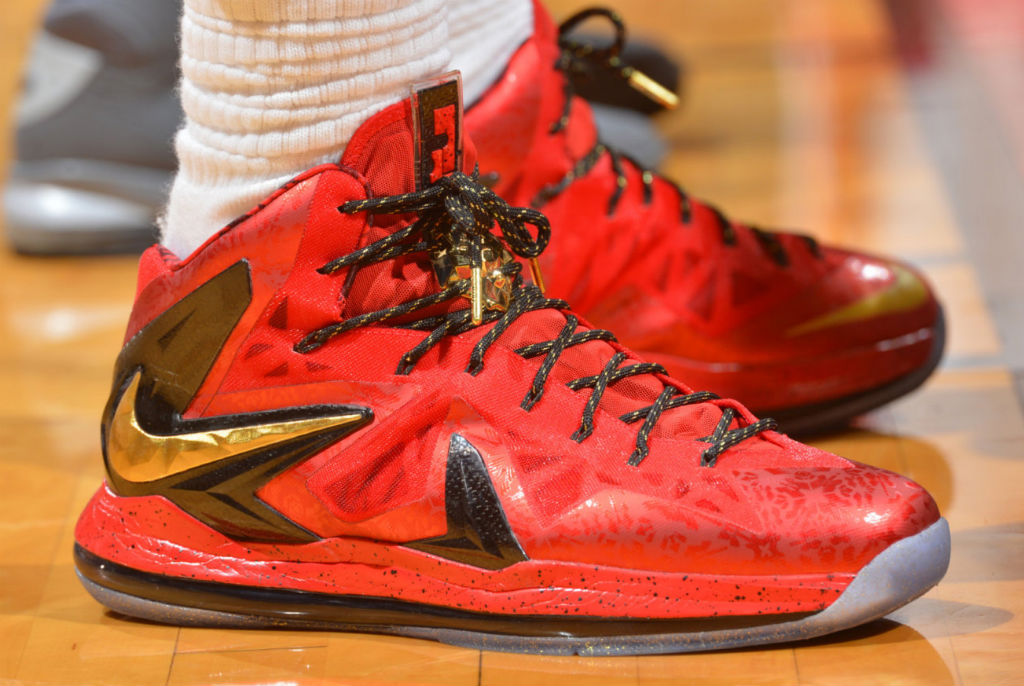LeBron James Wears Red/Gold Nike LeBron X PS Elite For Game 1 (1)