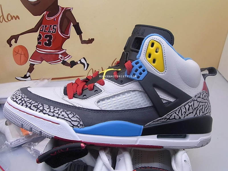 Jordan Spiz'ike Neutral Grey/Varsity Maize-Dark Charcoal-Sapphire Blue-Varsity Red-Black 315371-070 