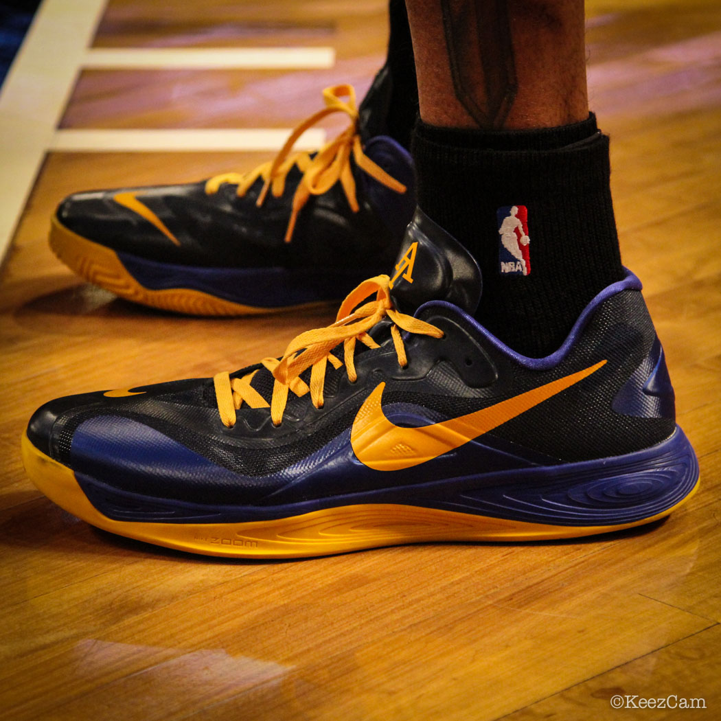 Sole Watch // Up Close At Barclays for Nets vs Warriors - Andre Iguodala wearing Nike Hyperfuse 2012 Low PE