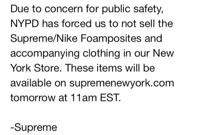 NYPD Shuts Down Supreme x Nike Air Foamposite One In-Store Release (1)
