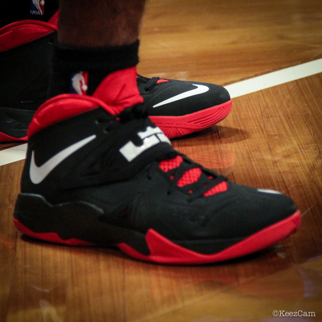 Sole Watch // Up Close At Barclays for Nets vs Heat - Norris Cole wearing Nike Zoom Soldier 7