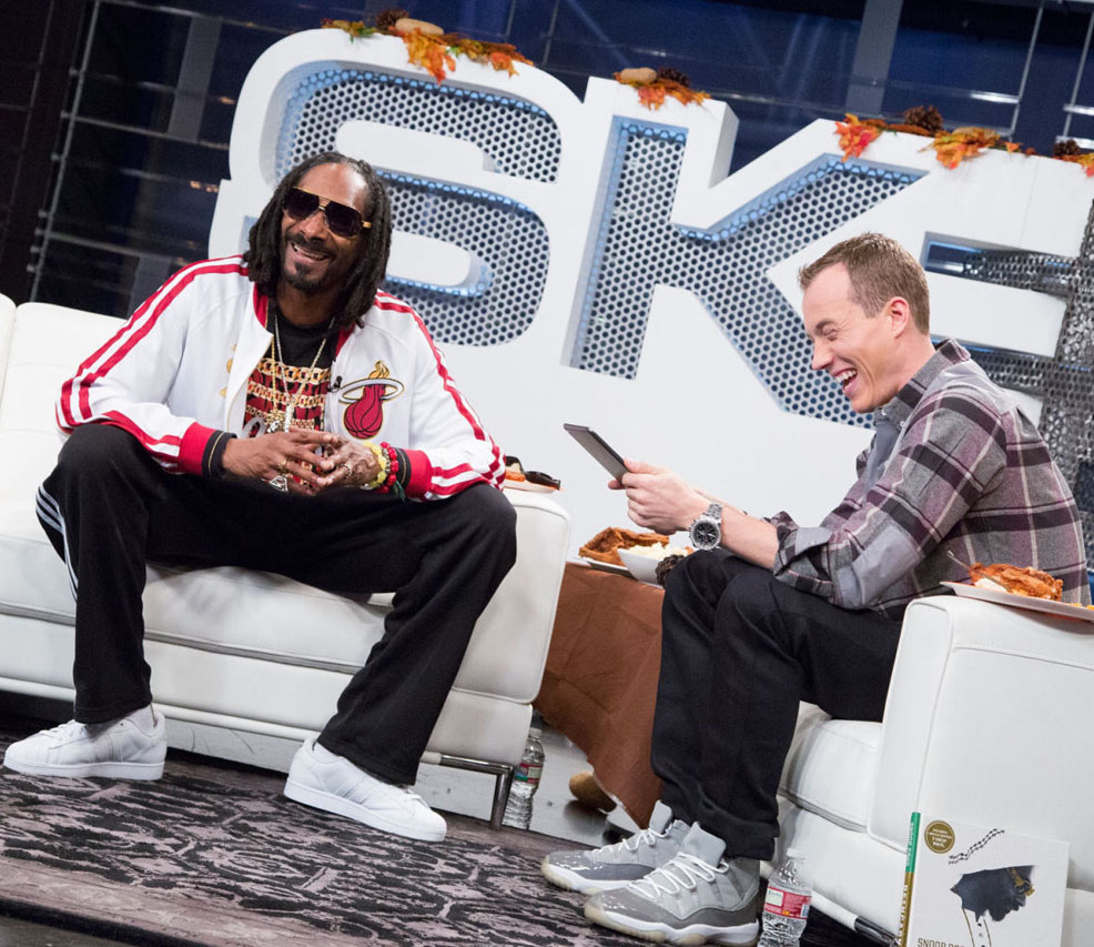 DJ Skee wearing Air Jordan 11 Cool Grey; Snoop Dogg wearing adidas Originals Superstar