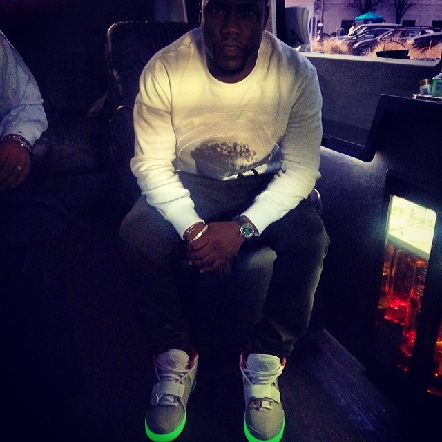 Kevin Hart wearing Nike Air Yeezy 2 Platinum
