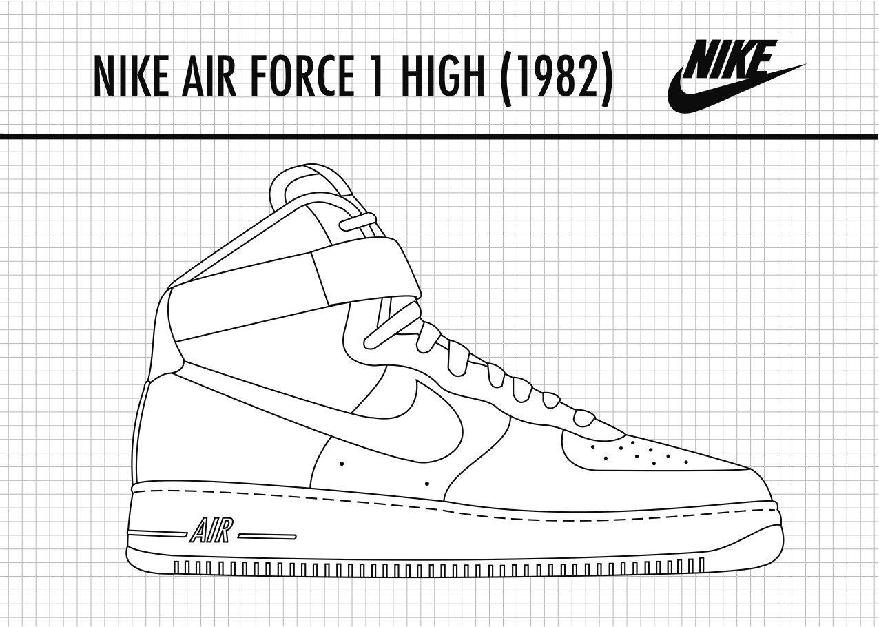 Nike Air Force 1 Drawing Sketch Coloring Page