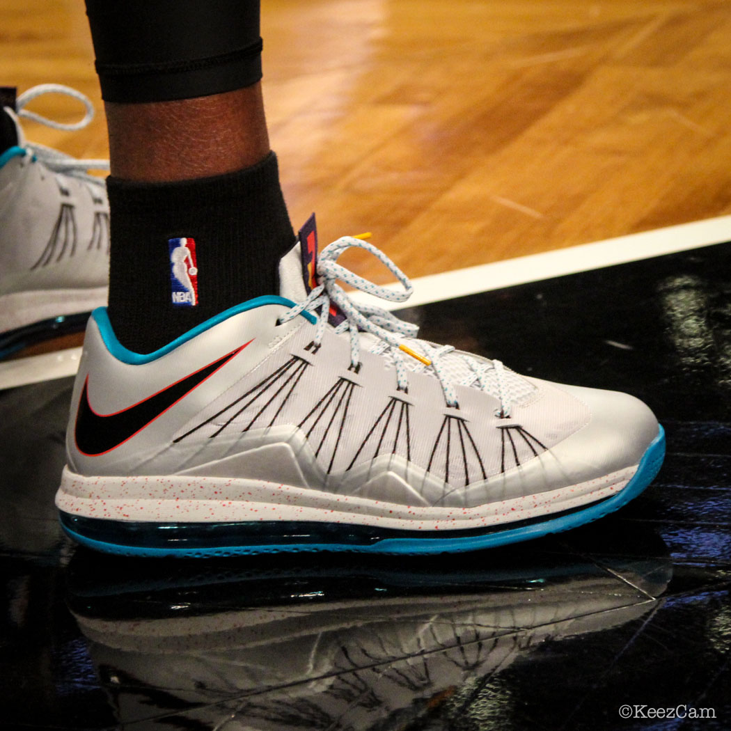 SoleWatch // Up Close At Barclays for Nets vs Nuggets - Jordan Hamilton wearing Nike LeBron 10 Low Akron Aeros