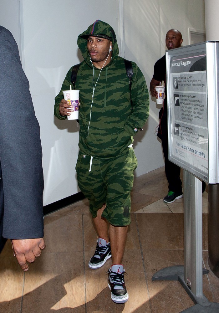 Nelly wearing Air Jordan 3 III Retro Black Cement
