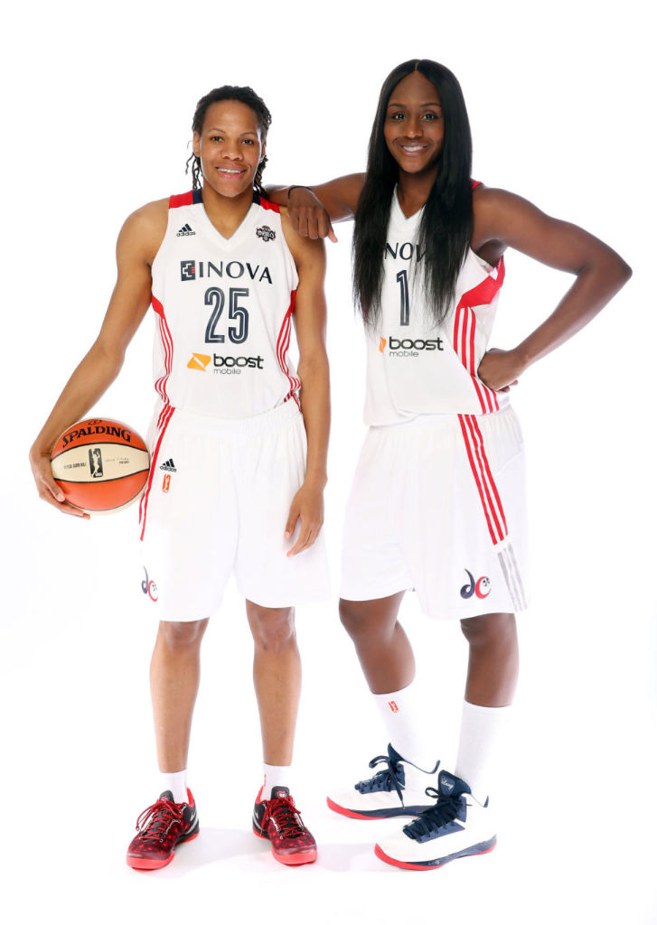 Monique Currie wearing Nike Kobe 8 System Year of the Snake; Crystal Langhorne wearing Under Armour Micro G Torch PE