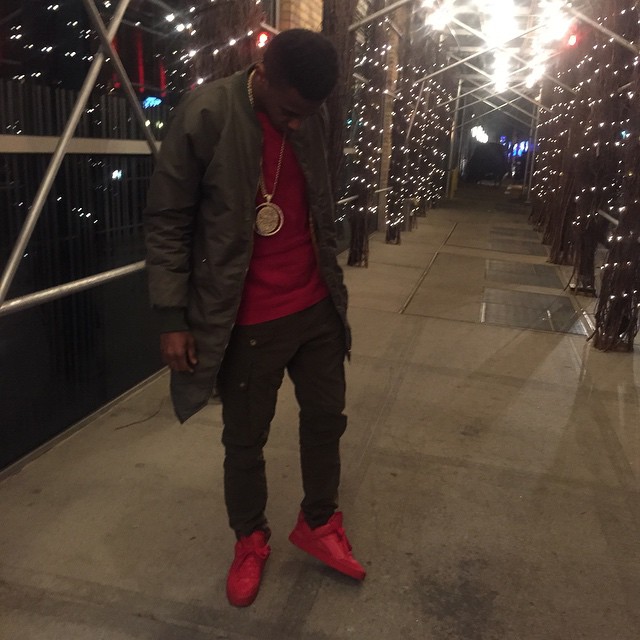 Fabolous wearing the Kanye West x Louis Vuitton Don Red