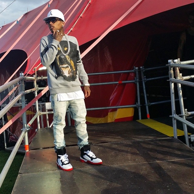 Kid Ink wearing Givenchy Tyson White/Black-Red