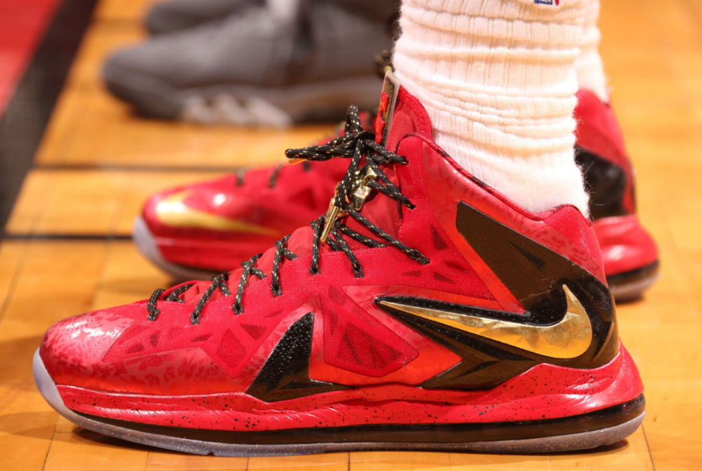 LeBron James Wears Red/Gold Nike LeBron X PS Elite For Game 1 (3)