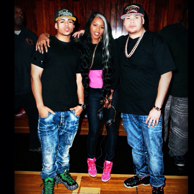 Fat Joe wearing Nike Air Foamposite Pro Yeezy; Remy Ma wearing Nike Dunk Sky High