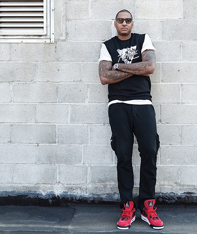 Carmelo Anthony Wears Air Jordan IV 4 Red Suede