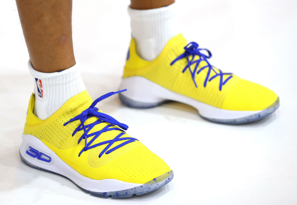 Stephen Curry Under Armour Curry 4 Yellow On-Foot