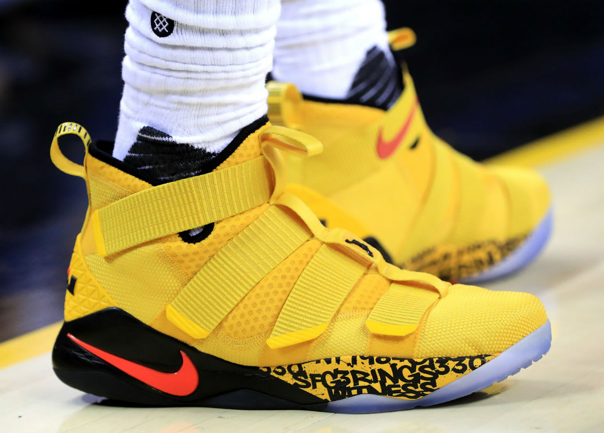 yellow and red lebrons