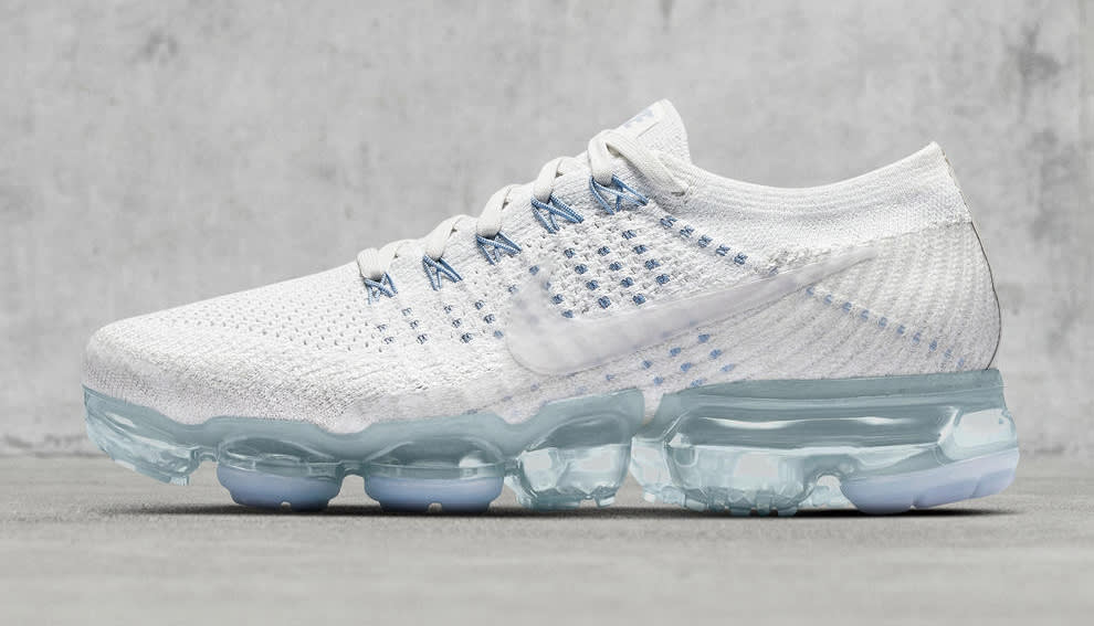 white vapormax with blue bottom