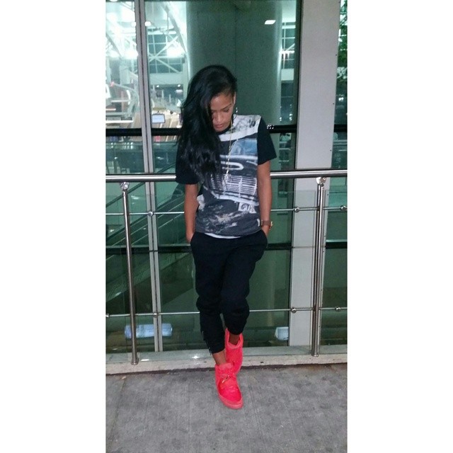 Cassie wearing Nike Air Yeezy II 2 Red October