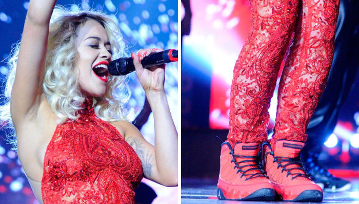 Rita Ora wearing Air Jordan IX 9 Motorboat Jones