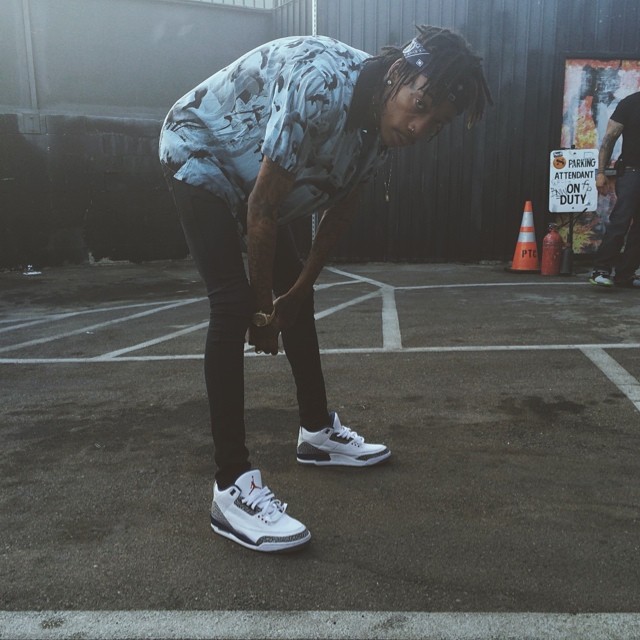 Wiz Khalifa wearing Air Jordan III 3 True Blue