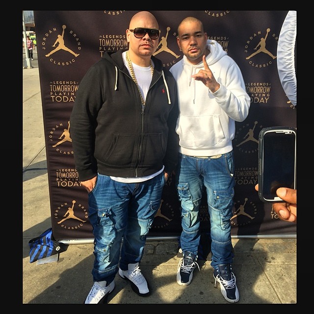 Fat Joe wearing Air Jordan XII 12 Taxi; DJ Envy wearing Air Jordan XII 12 Obsidian