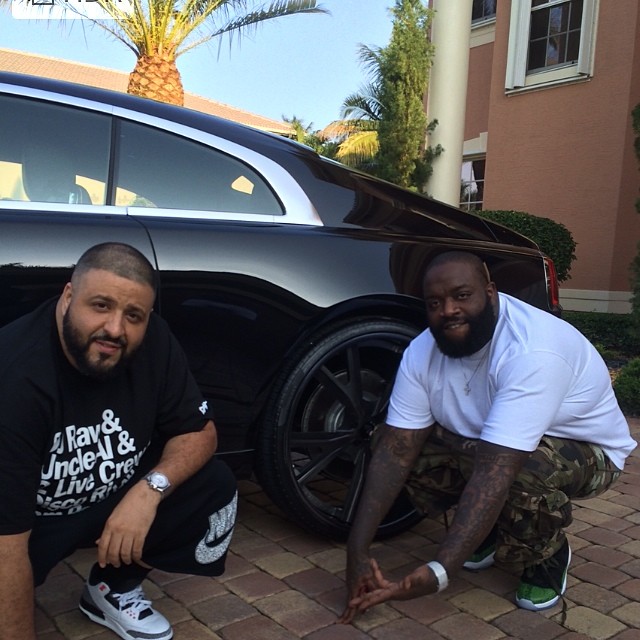 DJ Khaled wearing Air Jordan III 3 Retro Infrared 23; Rick Ross wearing Air Jordan XI 11 Low Green Snake