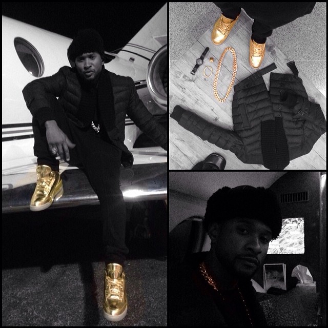 Usher wearing Air Jordan 3 Gold