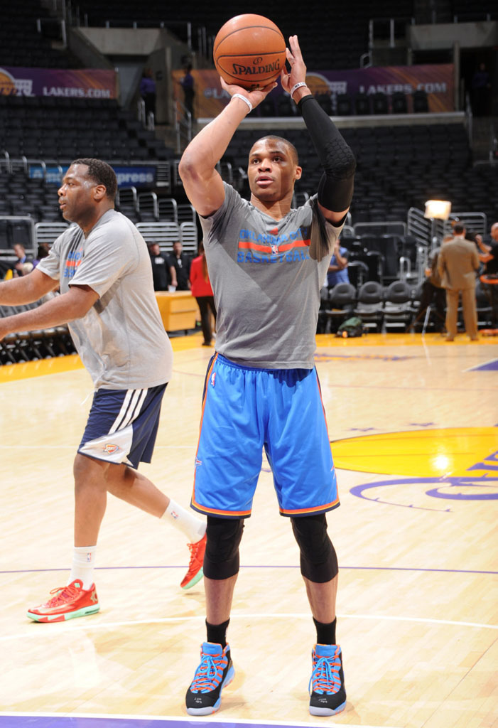 Russell Westbrook Wears 'OKC' Air Jordan 10 PE (1)