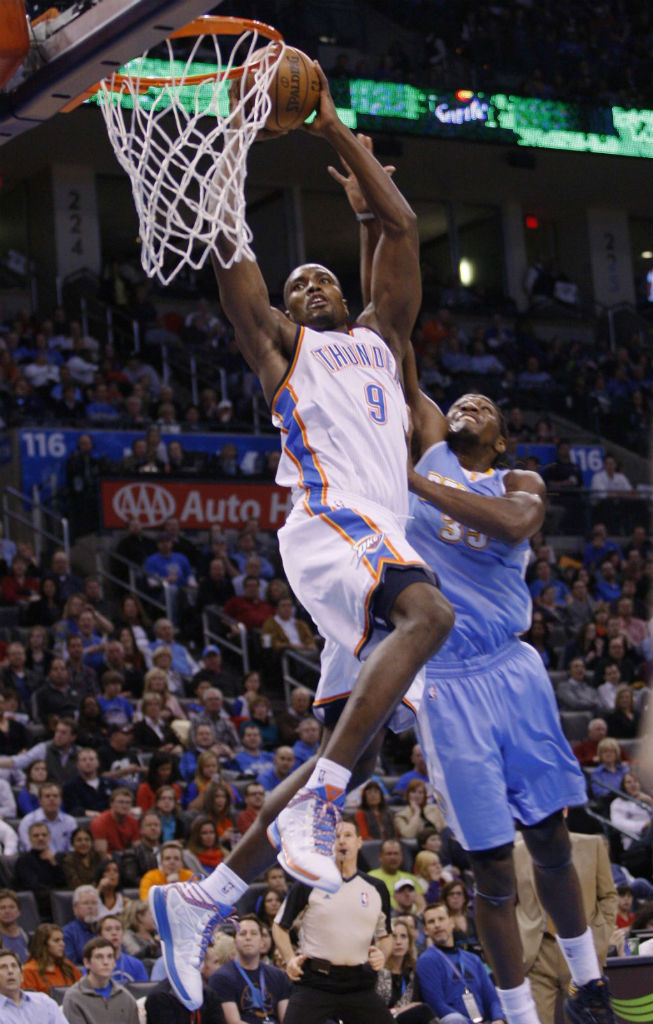 Serge Ibaka wearing adidas Crazy Fast OKC PE