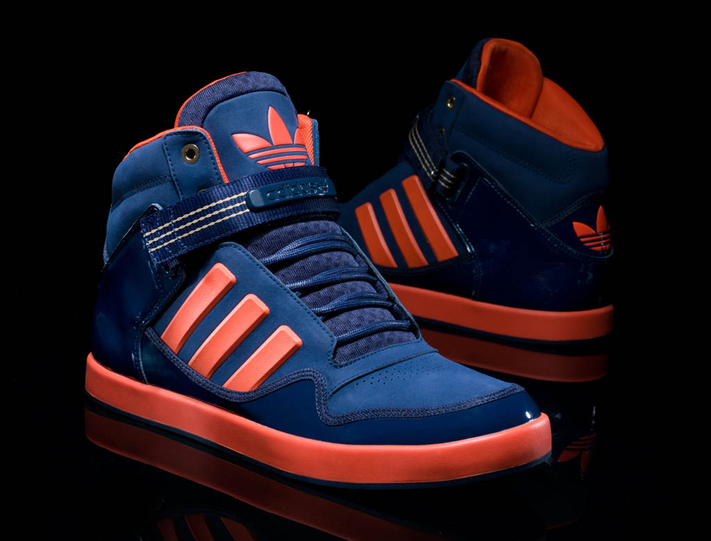 orange and blue high top adidas