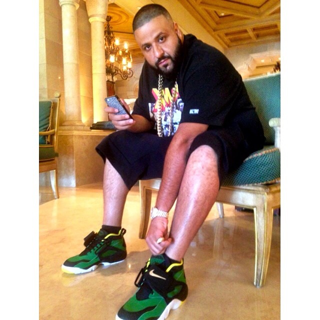 DJ Khaled wearing Nike Air Diamond Turf Oregon ducks