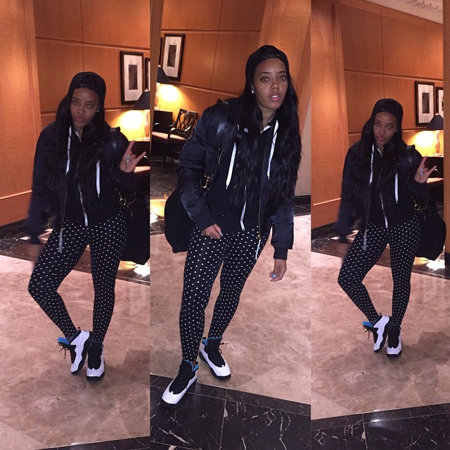 Angela Simmons wearing 'Powder' Air Jordan X 10