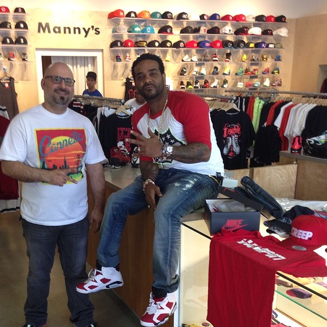 Jim Jones wearing Air Jordan VI 6 Carmine