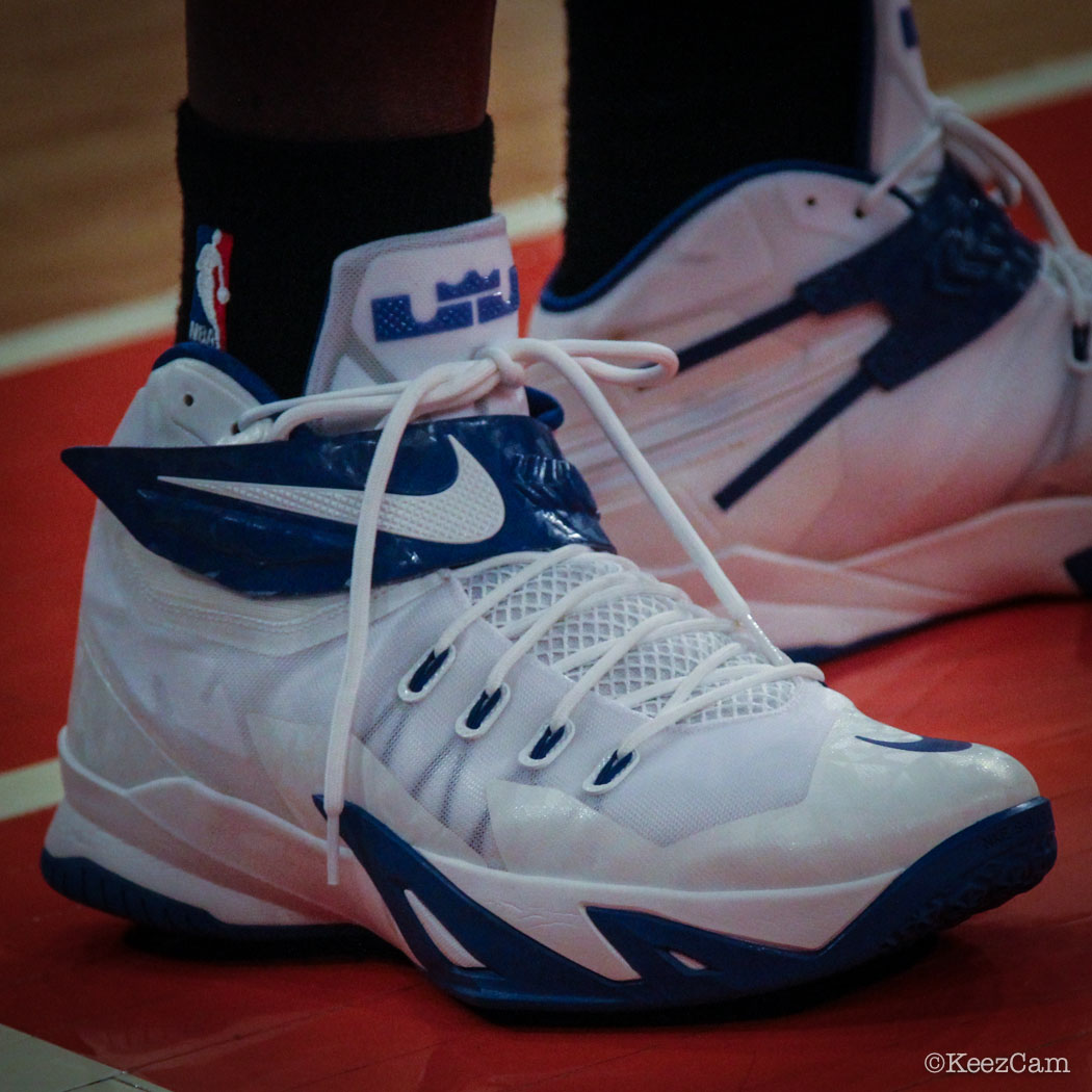 Samuel Dalembert wearing Nike Zoom Soldier 8 White/Blue