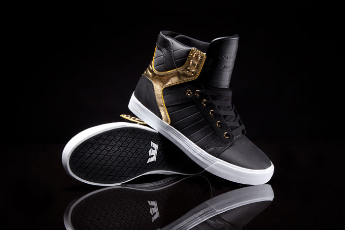 Black and gold high top clearance sneakers