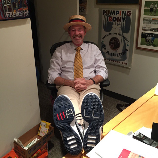 Tony Kornheiser wearing adidas J Wall 1