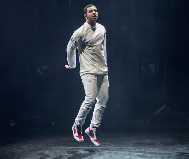 Drake wearing Air Jordan I 1 Retro Carmine
