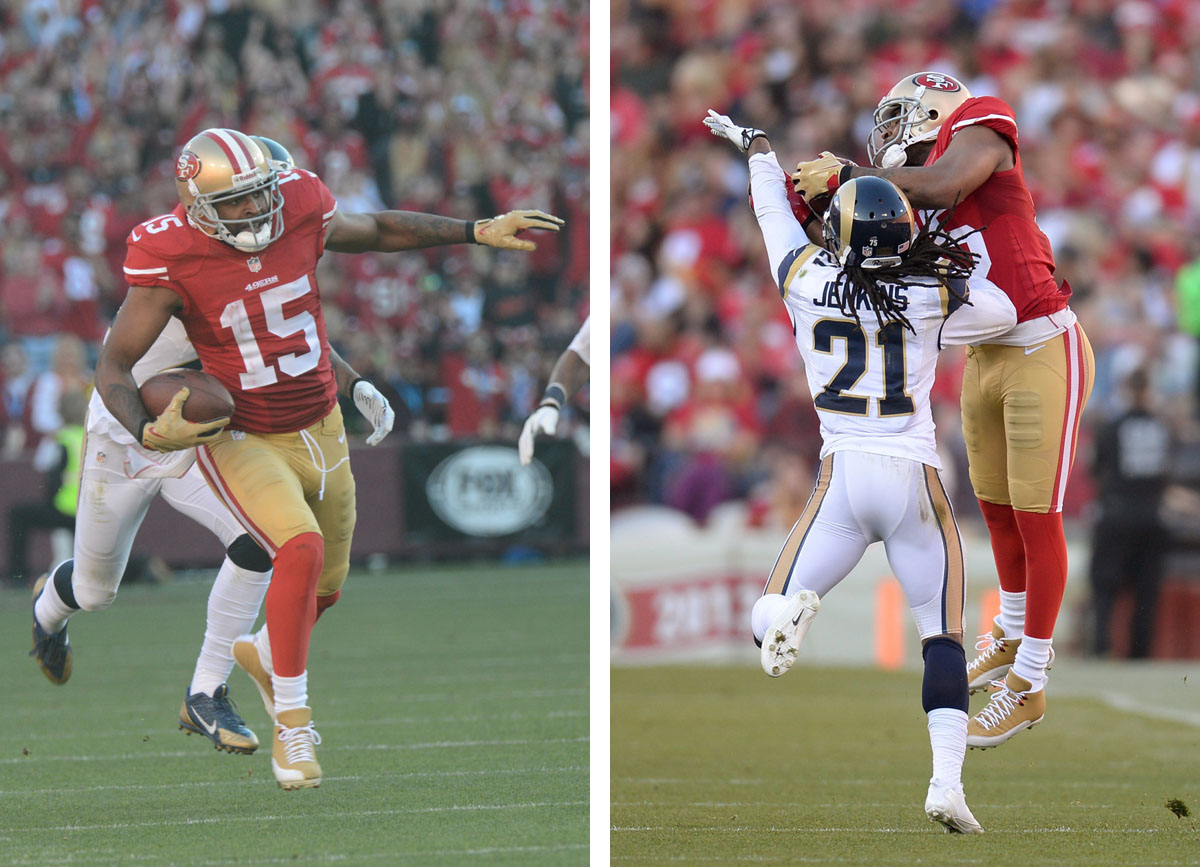 Michael Crabtree wearing Air Jordan 12 49ers Gold PE Cleats (7)