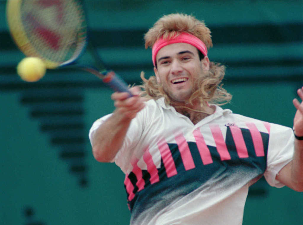 Andre Agassi wearing Nike Polo in 1990 French Open