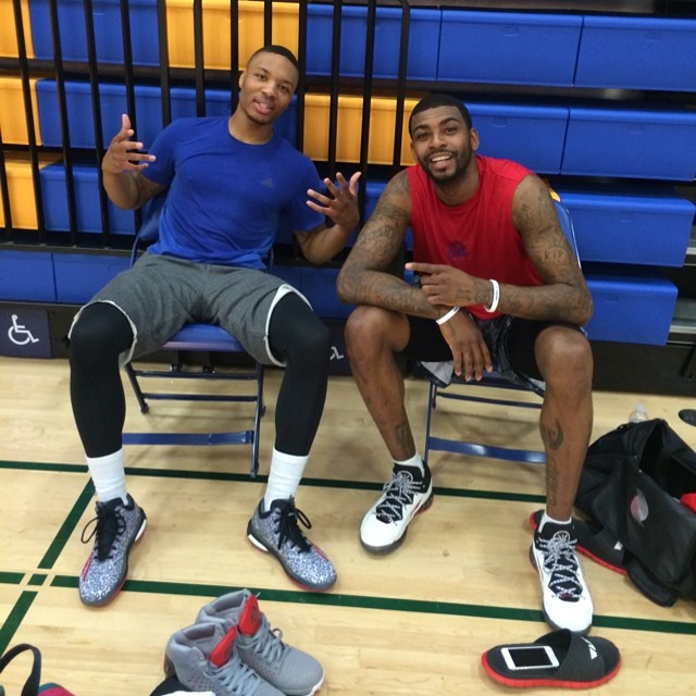 Damian Lillard wearing adidas Crazylight Boost; Dorell Wright wearing Li-Ning Way of Wade Encore 2