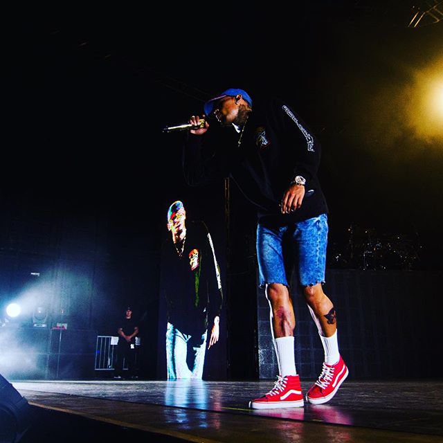 Chris Brown wearing the Red Vans Sk8-Hi