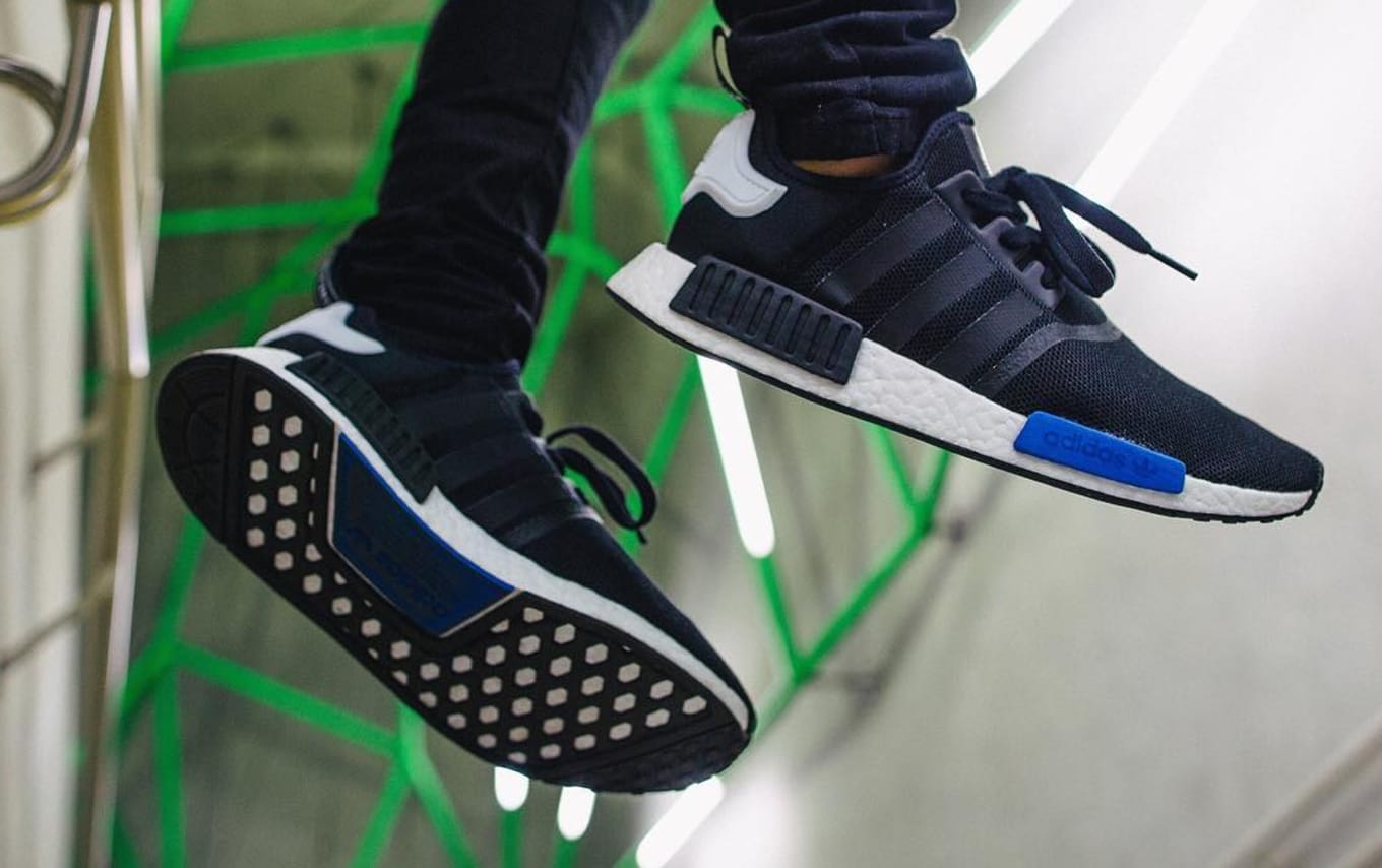 nmd black white blue