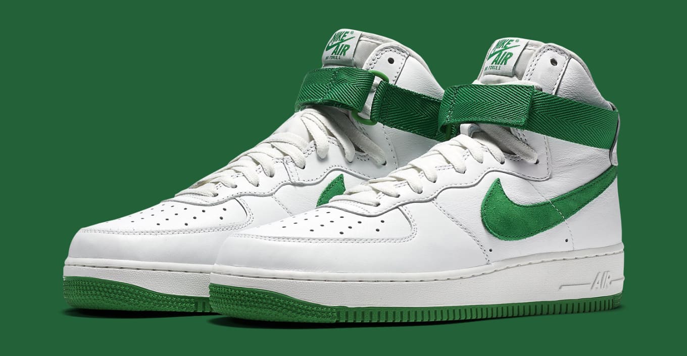white and green air force ones