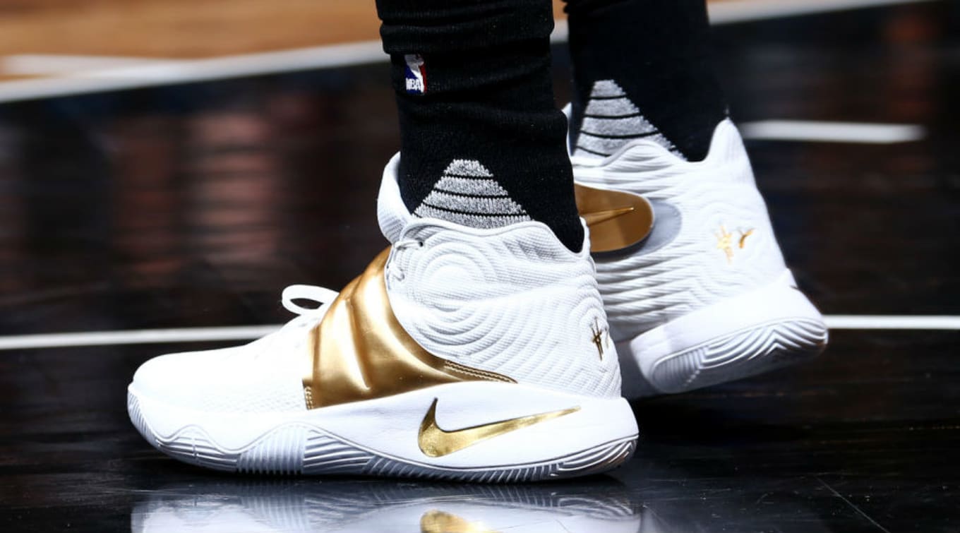 kyrie shoes white and gold