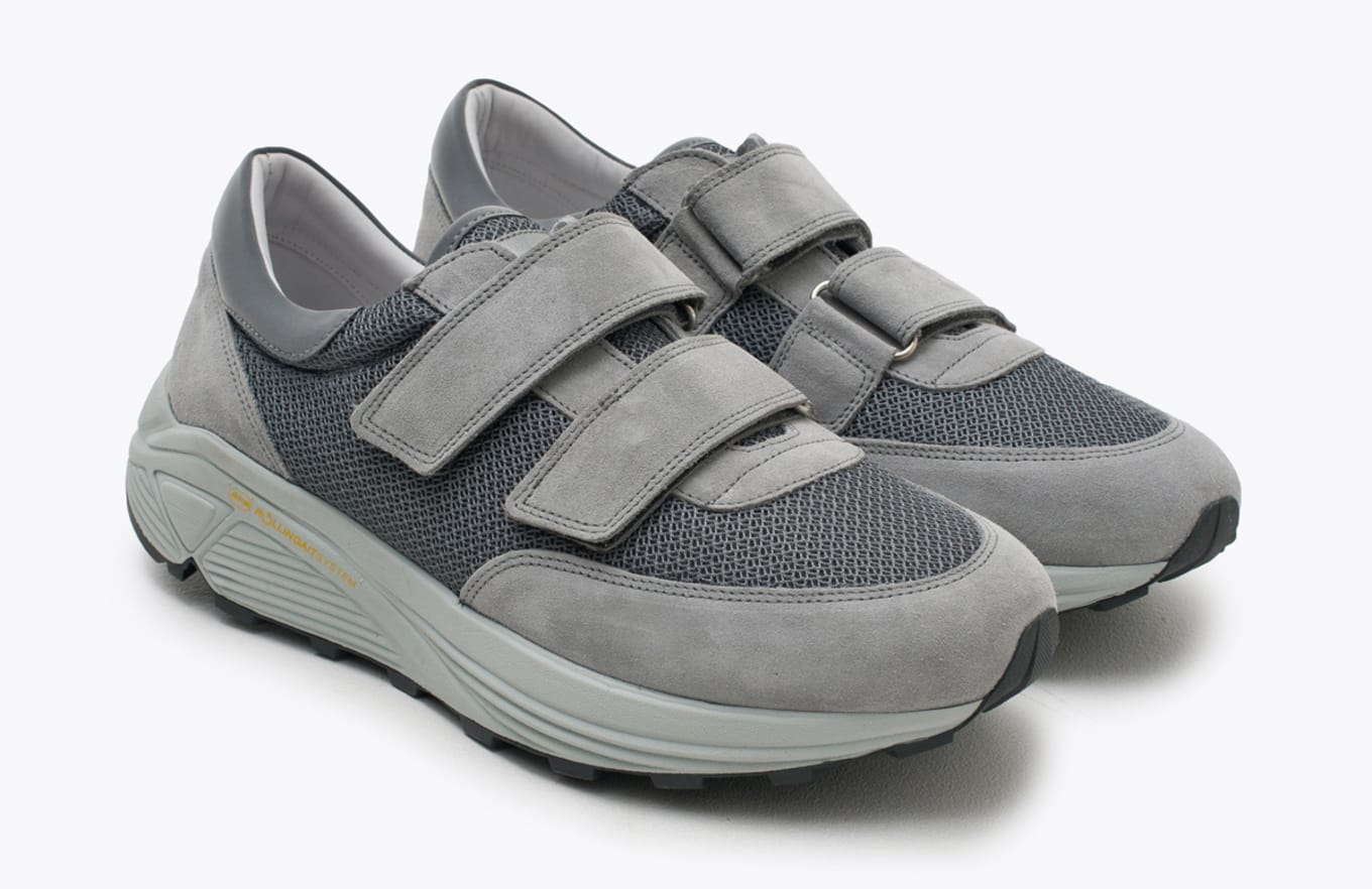 grey velcro shoes